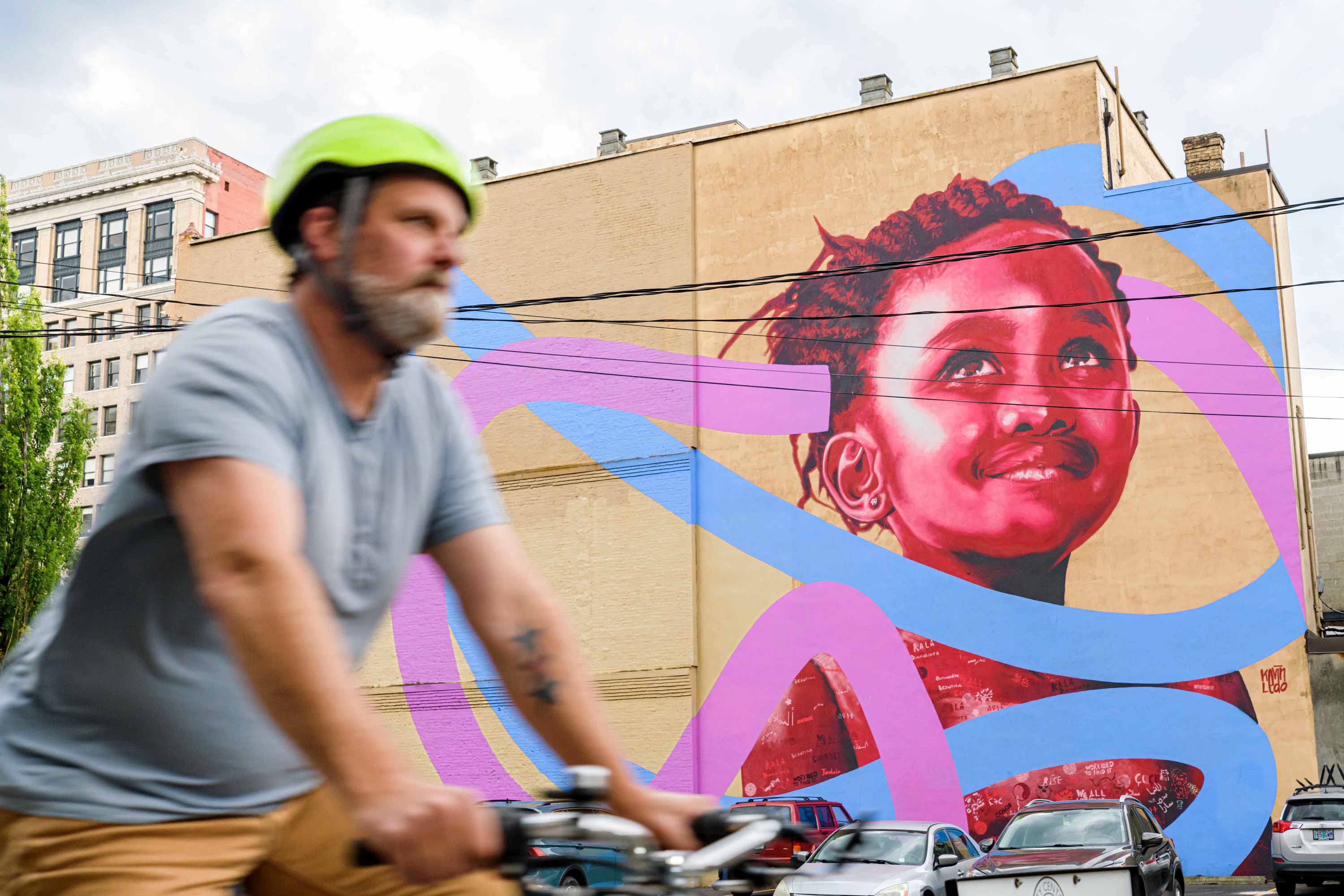 urban cycling in downtown Portland Oregon near 230 Ash luxury apartments